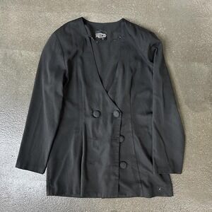 Contrived Clash Suit Jacket Womens Medium Black Double Breasted Lined Made USA